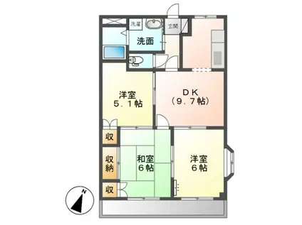 シャトーリバティー(3DK/1階)の間取り写真