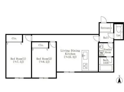 堂島レジデンス(2LDK/12階)の間取り写真