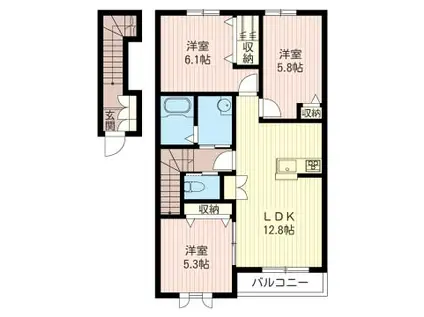 コンフォート・アルブル(3LDK/2階)の間取り写真