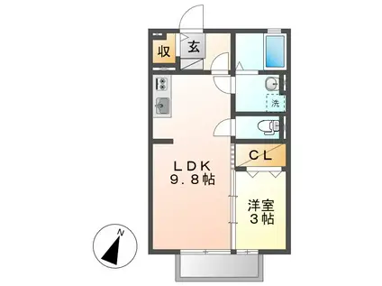 パーチュオーラA棟(1LDK/1階)の間取り写真