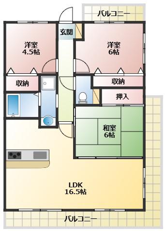 オークヒルズ山口(3LDK/1階)の間取り写真