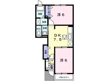 ファシネイションII(2DK/1階)の間取り写真