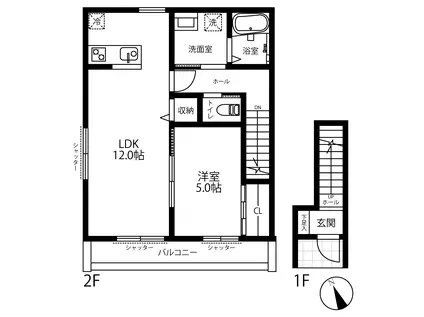 グレイスフィールズ飛田給(1LDK/2階)の間取り写真