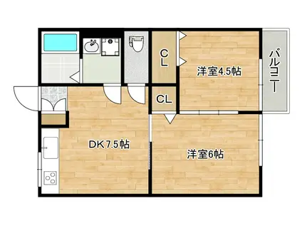 旭第1マンション(2DK/3階)の間取り写真