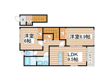 ディアコート美田園I(2DK/2階)の間取り写真