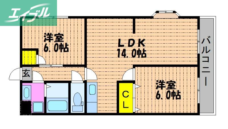 ブールヴァール陵南(2LDK/2階)の間取り写真