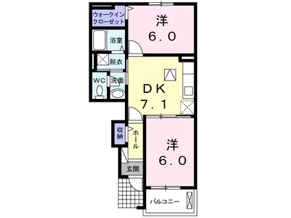 ガーデンヒルズC(2DK/1階)の間取り写真