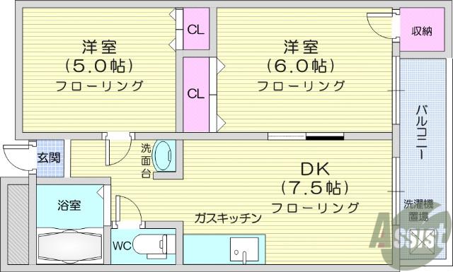 ハミングパークB3(2DK/2階)の間取り写真