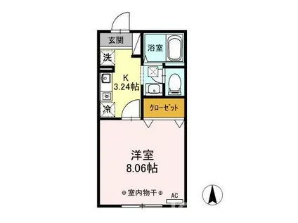 マイルドA(1K/1階)の間取り写真