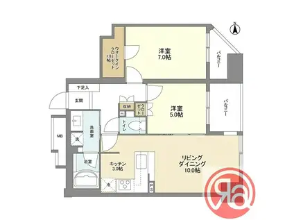 シティハウス大手前(2LDK/13階)の間取り写真