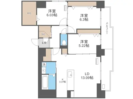 S-RESIDENCE大通公園ADMIRIO(3LDK/10階)の間取り写真