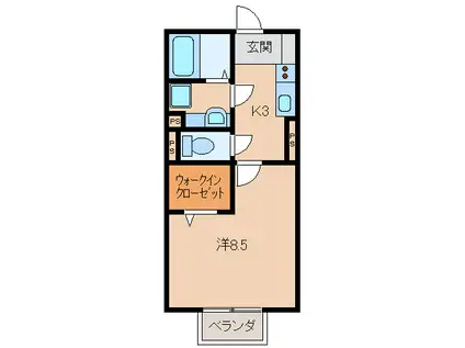 ソレアードI(1K/2階)の間取り写真