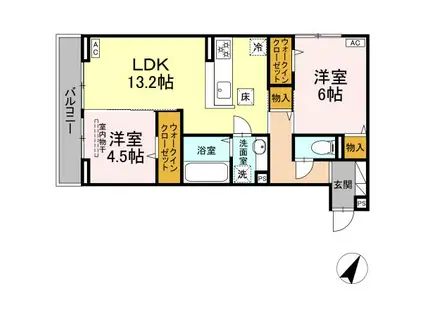 ヴィオルーチェ B棟(2LDK/1階)の間取り写真