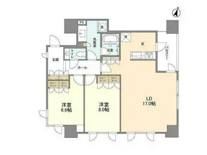 ラサンテ麹町(2LDK/12階)の間取り写真