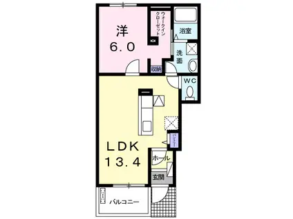 クラール名東イースト B(1LDK/1階)の間取り写真