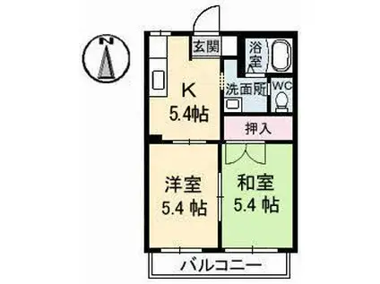 グリーンコーポN B棟(2K/2階)の間取り写真