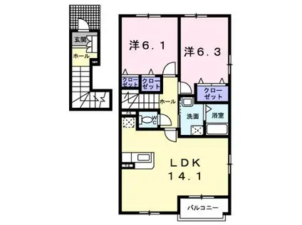 ヴィヴィアン・ベルA・B(2LDK/2階)の間取り写真