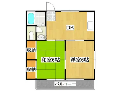 関東鉄道常総線 北水海道駅 徒歩10分 2階建 築35年(2DK/1階)の間取り写真