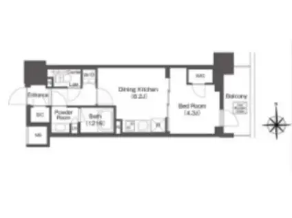 コンフォリア東新宿(1DK/7階)の間取り写真