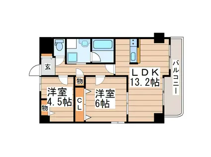 ヴェルビュー川平(2LDK/3階)の間取り写真