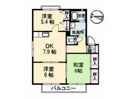 クレール五日市駅前A棟(3DK/2階)の間取り写真
