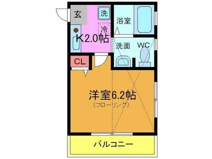 ピアモント(1K/2階)の間取り写真