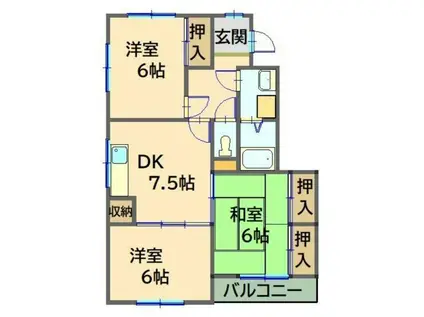 マンションブライト A(3DK/2階)の間取り写真