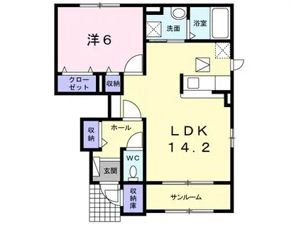 ウッド・ベル(1LDK/1階)の間取り写真