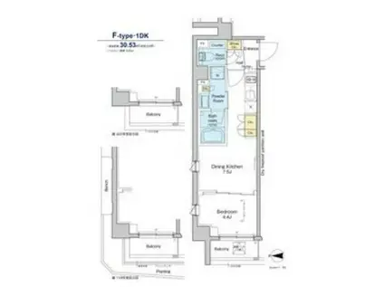 プラウドフラット品川大井町(1DK/3階)の間取り写真