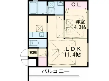 WILL STYLE 陣原R(1LDK/1階)の間取り写真
