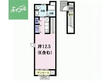 エアリー矢上(ワンルーム/2階)の間取り写真