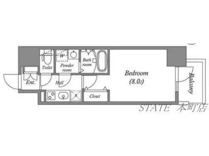 MELDIA CREST TAPP NAMBA ウエスト(1K/10階)の間取り写真