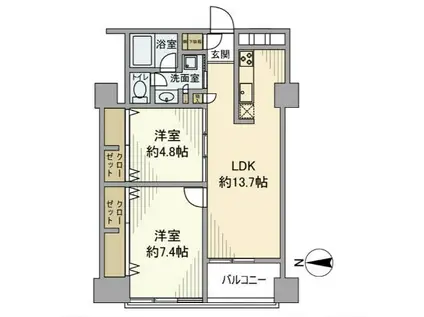 高輪グランドパームス(2LDK/6階)の間取り写真