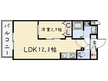 リュシオールレジデンス(1LDK/7階)の間取り写真