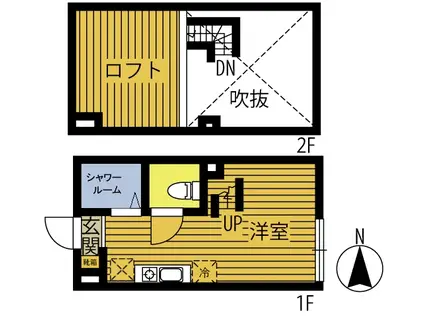 スペース・キャビン(ワンルーム/2階)の間取り写真