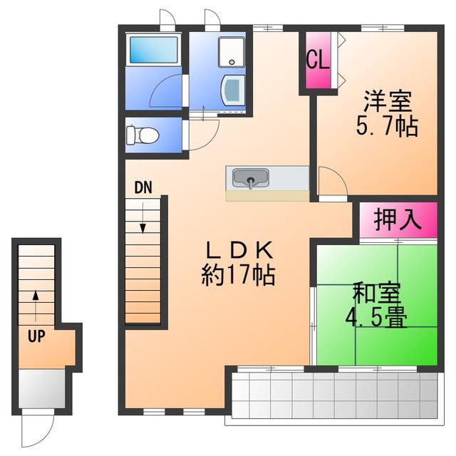 アンシャンテシェソワ(2LDK/2階)の間取り写真