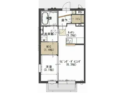 サンビレッジゆいの杜E(1SK/2階)の間取り写真