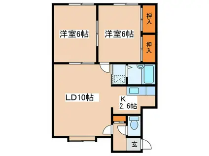 シャルム羊が丘(2LDK/2階)の間取り写真