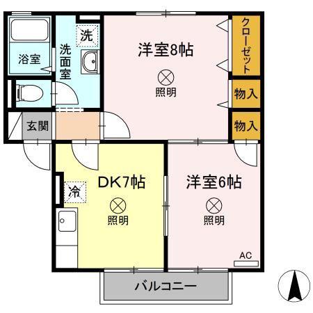 ピローサイド四御神A棟(2DK/2階)の間取り写真