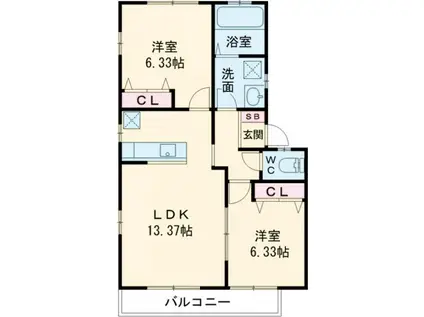 ノースタウンA(2LDK/1階)の間取り写真