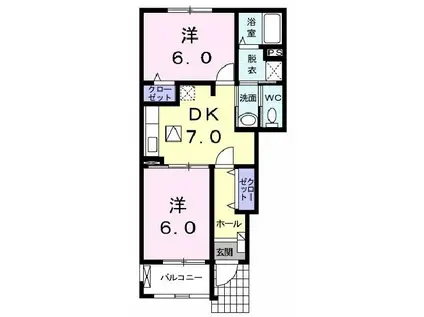 ペアセロベD(2DK/1階)の間取り写真