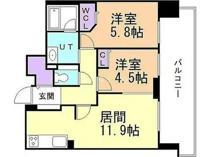 グランファーレ桑園レジェンドスクエア(2LDK/6階)の間取り写真