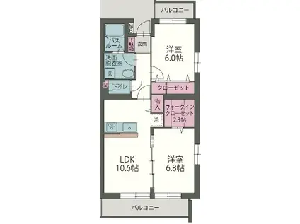ソレイユK ドゥー(2LDK/3階)の間取り写真