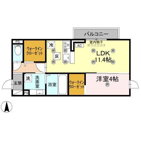 クランツ古川西B棟(1LDK/1階)の間取り写真