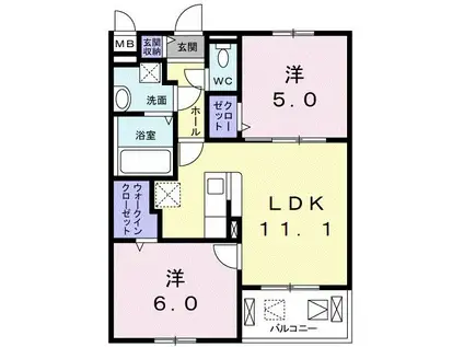 COZUMEL(2LDK/2階)の間取り写真