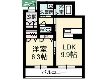ヴェルドミール浜野(1LDK/3階)の間取り写真