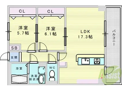 プロスパーみなみすいた公園(2LDK/8階)の間取り写真