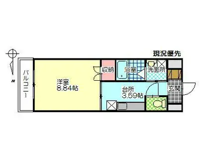 トレステーラ リデアル上人(1K/4階)の間取り写真