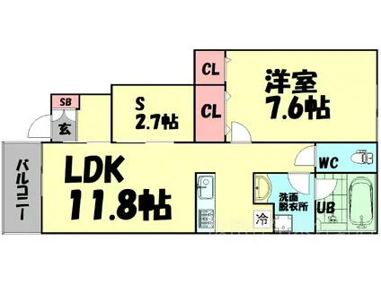 プレミアムスイート泉佐野(1SLDK/1階)の間取り写真