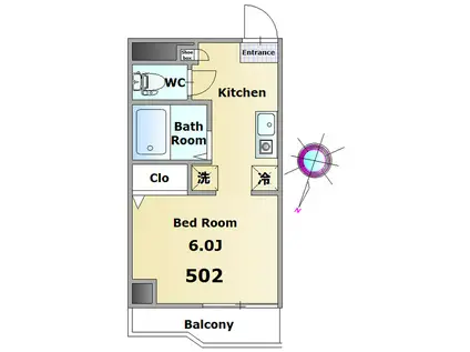 喜働ビル(1K/5階)の間取り写真